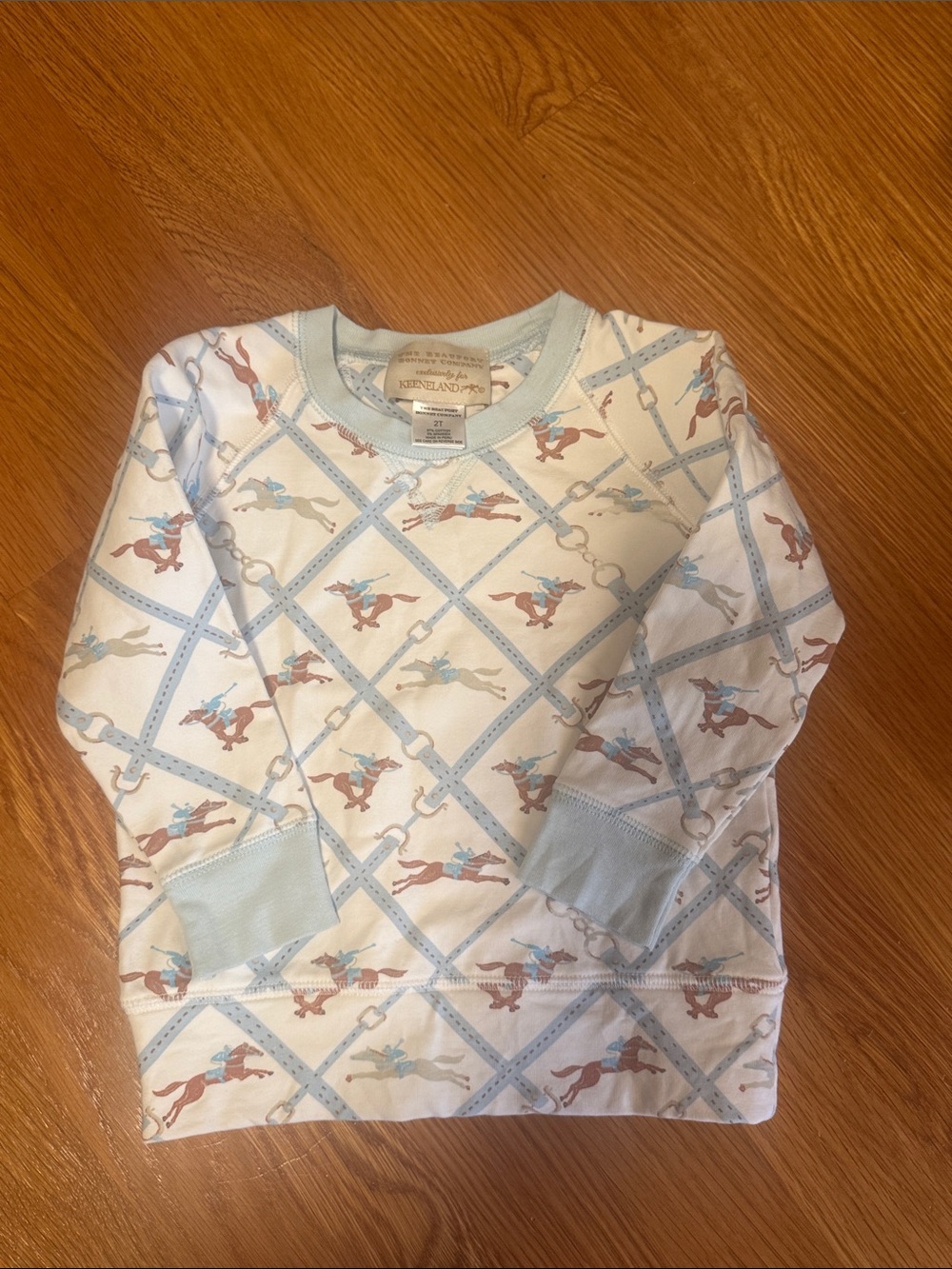 The Beaufort Bonnet Company Kids Light Blue & Brown Equestrian Print Sweatshirt